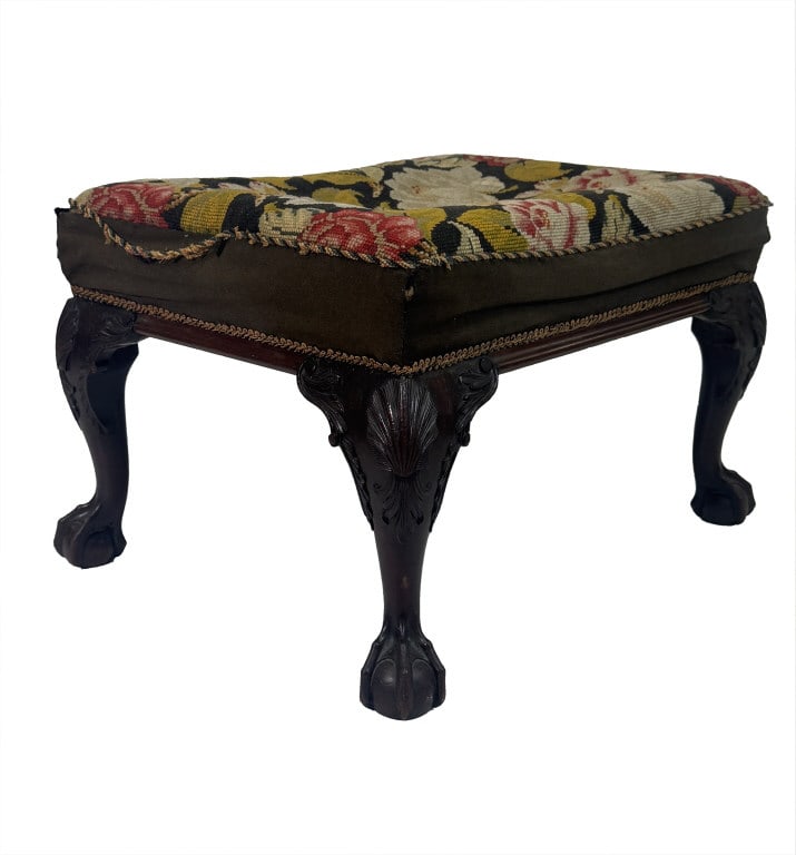 18THC. GEO III CHIPPENDALE STOOL, BALL & CLAW FEET FINELY CARVED SHELL KNEES 16" X 25" X 19 1/2" (1 of 5)