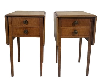TIGER MAPLE TWO DR. COUNTRY HEPPLWHITE SIDE TABLES PAIR, PROBABLY NY 29" X 17" X 19 1/2"  ( 41"