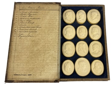 2 BOOK FORM BOXES OF GRAND TOUR MEDALLIONS 1 MEDALLION MISSING