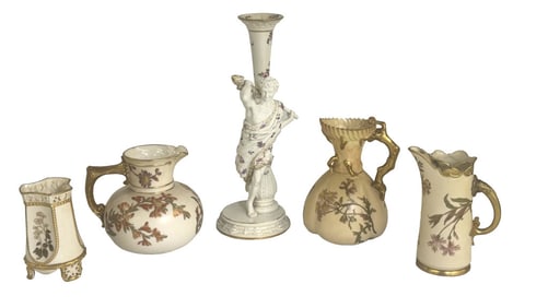 5 PCS OF 19THC. ROYAL WORCESTER PORCELAIN FIGURAL VASE 13" TALL