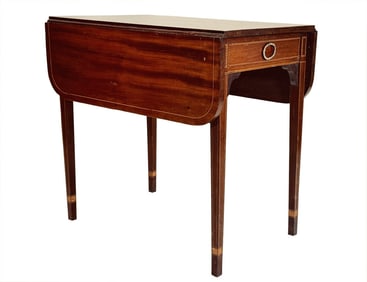 C.1800 NY MAHOGANY PEMBROKE TABLE WITH CUFF, LINE & CHECKERED INLAYS 28 1/2" X 30" X 18 1/2" CLOSED