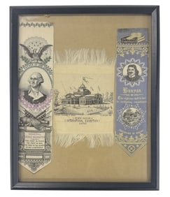 FRAMED GROUP OF 3 STEVENGRAPH BOOKMARKS