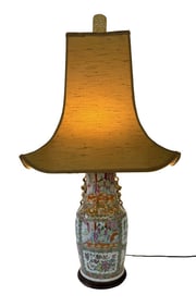 17 1/2" ROSE MEDALLION VASE  FASHIONED INTO  LAMP