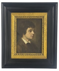 OIL / CANVAS PORTRAIT OF A YOUNG MAN IN PROFILE SCHOOL OF REMBRANDT VAN RIJN 9 1/4" X 6 3/4"