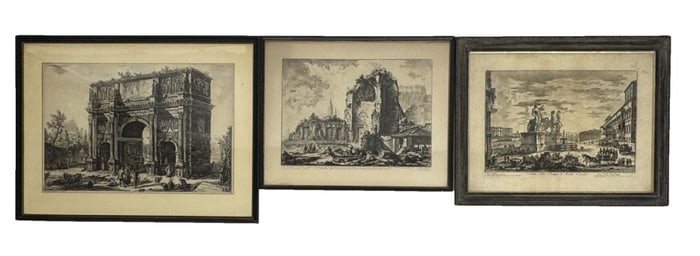 3 PARINISI ENGRAVINGS: "THE ARCH OF CONSTANTINE", "PIAZZA DI MONTE CAVALLO" & "RUINS OF NERO'S