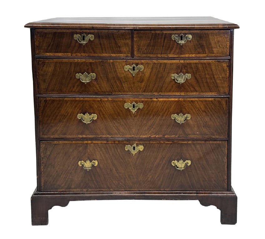 18THC. WALNUT CHEST WITH HERRINGBONE INLAY ORIGINAL BRASS 35 1/2" X 35 1/2" X 21" (1 of 8)