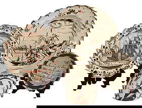 4 PCS. CREAMWARE INC. BAPTISM OF CHRIST PLATE, LADY OF KAVELAER, PRINCE WILLIAM OF ORANGE & ORANGIST: 4 PCS. CREAMWARE INC. BAPTISM OF CHRIST PLATE, LADY OF KAVELAER, PRINCE WILLIAM OF ORANGE & ORANGIST DISH