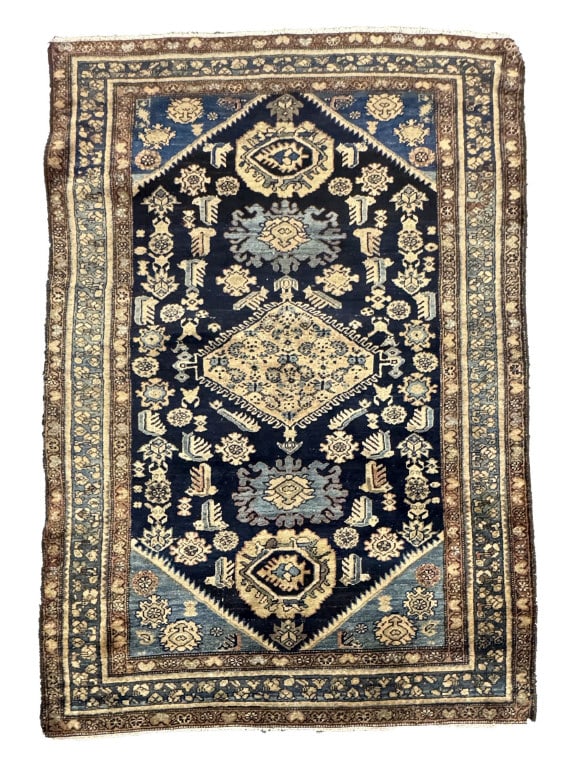 SEMI ANTIQUE BLUE FIELD HAMADAN CARPET 4' 1" X 5' 10" (1 of 6)