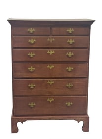 RHODE ISLAND OR COASTAL CT TALL CHEST IN OLD RED PAINT 2 OVER 5  53 1/4" X 35 1/2" X 17"