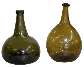 2 EARLY BOTTLES, 1 ONION SHAPED & 1 MALLET SHAPED