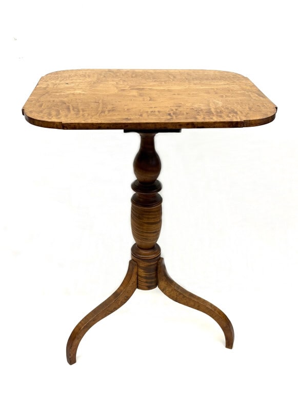 TIGER MAPLE SPIDER LEG CANDLESTAND WITH STRONG FIGURING THROUGHOUT 36 3/4" X 19 1/2" X 16 1/2" (1 of 7)