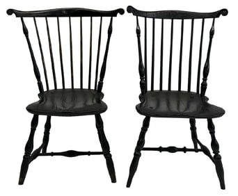 ASSEMBLED PR OF FAN BACK WINDSOR CHAIRS W/ CARVED EARS 36 1/2" X 26" X & 36" X 22"