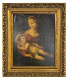OIL / CANVAS MOTHER & CHILD, UNSIGNED 17" X 13 1/2"