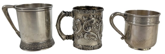 3 STERLING SILVER CUPS, 1 DATED 1892 (THEO STARR) APPROX. 14.6 TROY OZ