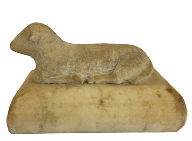 MARBLE CARVING OF A RECUMBANT LAMB 4 1/2' X 8 1/4" X 4 3/4"