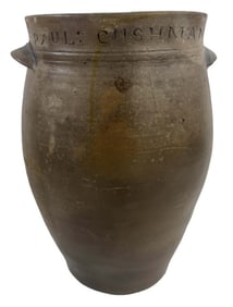 C. 1810 PAUL CUSHMAN OVOID STONEWARE CROCK ALBANY NY  13 3/8" TALL