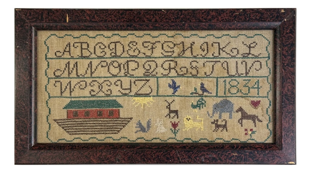 1834 NOAH'S ARK SAMPLER, 7 1/2" X 15" (1 of 3)