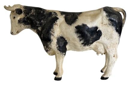 PAPIER MACHE COW SIGNED HUEBBE 24 1/2" LONG