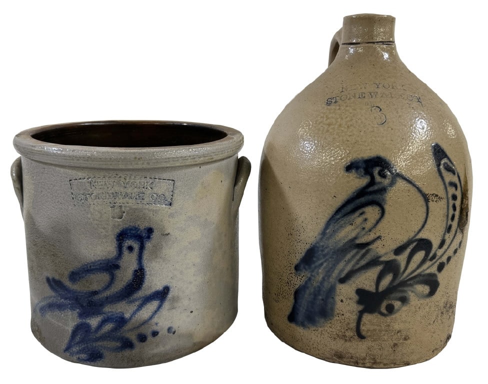 NEW YORK STONEWARE SALT GLAZED BIRD CROCK & JUG JUG 12 3/4" TALL (1 of 13)
