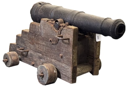 IRON CANON 34" BARREL ON LATER CARRIAGE