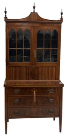 CENTENNIAL GOTHIC INSPIRED FEDERAL STYLE BOOKCASE SECRETARY W/ TAMBOUR DOORS 83" TALL X 36 1/2" X