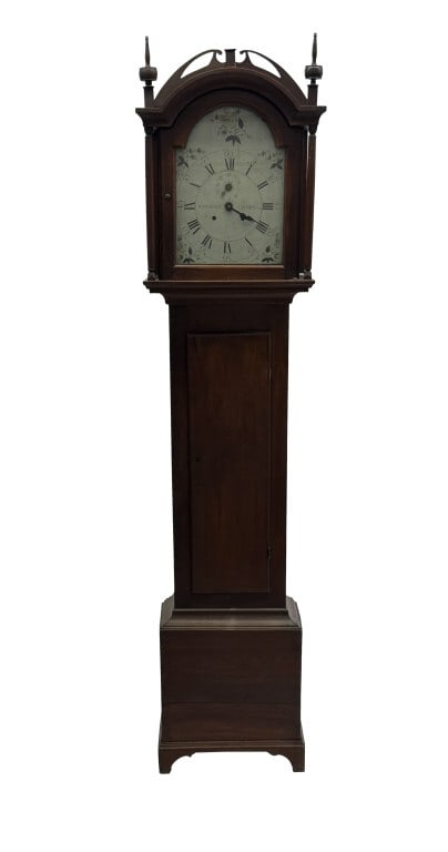 EARLY TALL CASE CLOCK, LATER WORKS & FACE OF PERKINS JAFFERY, NH CLOCK 86" X 17 1/2" X 9 1/2" (1 of 4)