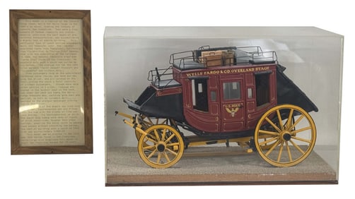 WELLS FARGO STAGE COACH MODEL, DISPLAYED AT 1915 & 1939 WORLDS FAIR IN PLEXI CASE 15 1/2" X 24" X