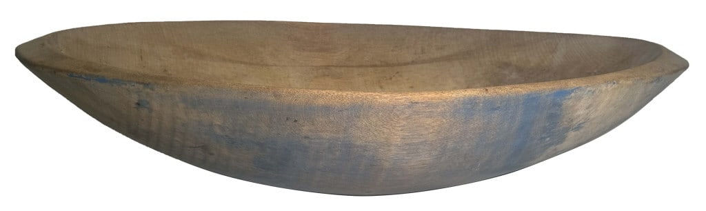 OVAL WOODEN BOWL WITH TRACES OF BLUE PAINT 4 3/4" X 14" (1 of 3)