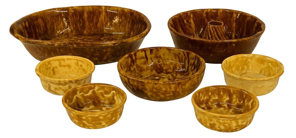 ROCKINGHAM WARE INC. TURKS HEAD, 13" OVAL BOWL, & JERSEY BOWLS: ROCKINGHAM WARE INC. TURKS HEAD, 13" OVAL BOWL, & JERSEY BOWLS