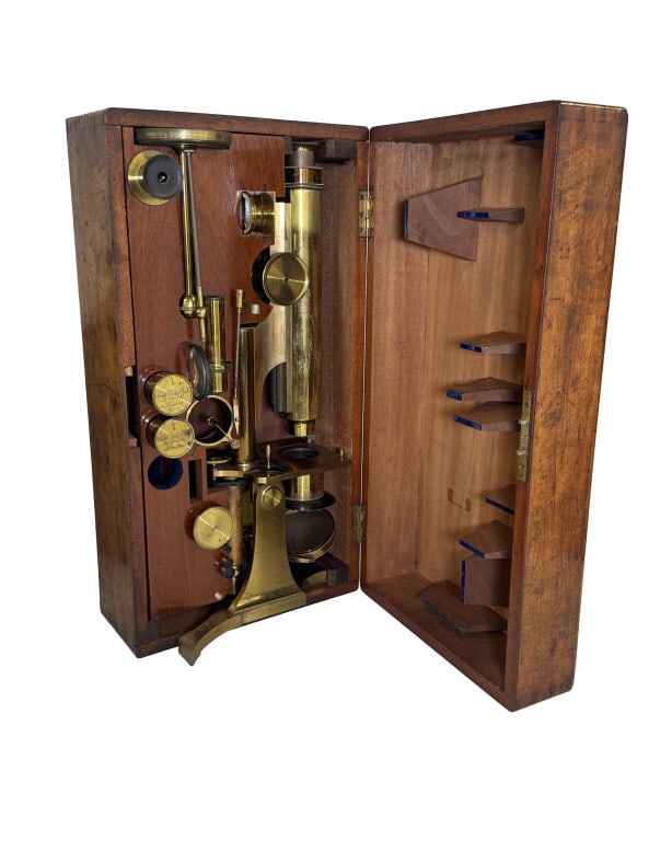 SMITH, BECK & BECK MICROSCOPE IN FITTED CASE 1 LENS MISSING (1 of 5)