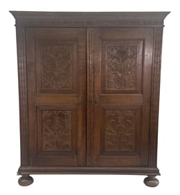 CONTINENTAL 19THC. KAS WITH CARVED PANEL DOORS & PANELED SIDES 76" X 65" X 24 1/2"