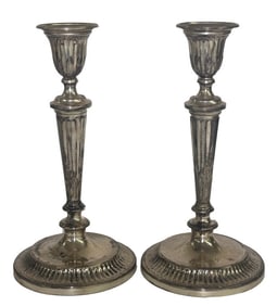 PR OF 20THC. STERLING SILVER CANDLESTICKS ENGLISH HALLMARKS, 9" TALL