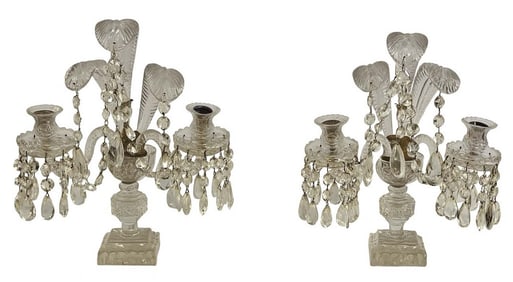 PR OF DOUBLE LIGHT CRYSTAL GIRONDOLES, PRINCE OF WALES PLUMES 17 1/2" X 15"
