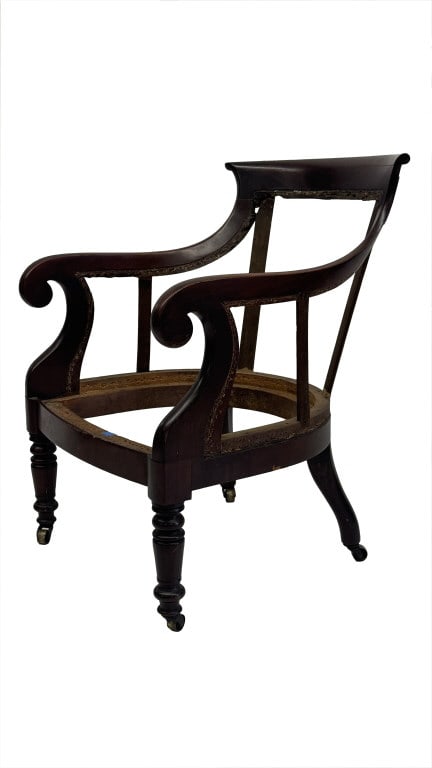 BOSTON MAHOGANY UPHOLSTERED CHAIR FRAME FEDERAL PERIOD 30 1/2" X 22" X 18" (1 of 2)