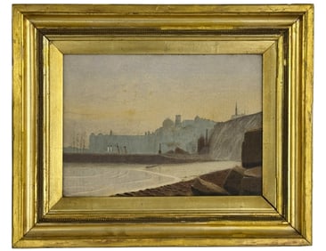 OIL/ CANVAS 19THC. VISTA LANDSCAPE, INITIALED JSR 1803  10" X 14"