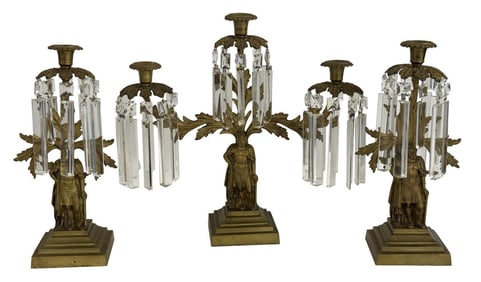 SET OF FIGURAL GIRONDOLES, 2 SINGLE LIGHT & 1 TRIPLE, TALLEST 16" TALL
