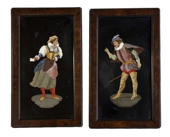 2 FRAMED PIETRA DURA PANELS  6" X 10 "