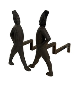 PR OF CAST IRON HESSIAN SOLDIER ANDIRONS 16 1/2" X 8 1/2" X 21"