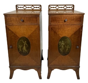 PR OF EDWARDIAN SATINWOOD CABINETS W/ INLAY 33" X 14 1/2" X 18 1/2"