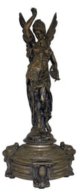 CLASSICAL SILVERED BRONZE "ANGEL OF LIBERTY " SIGNED UNDER EACH FOOT, PICARD, MISSING ELEMENT ON