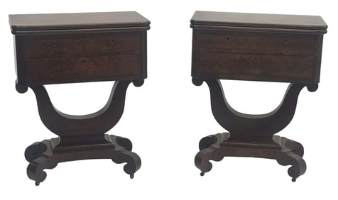 PR EMPIRE REVIVAL MAHOGANY SIDE TABLES,TOPS OPEN & TURN 30 1/2" X 24 3/4" X 14 3/4" 29 1/2" OPEN