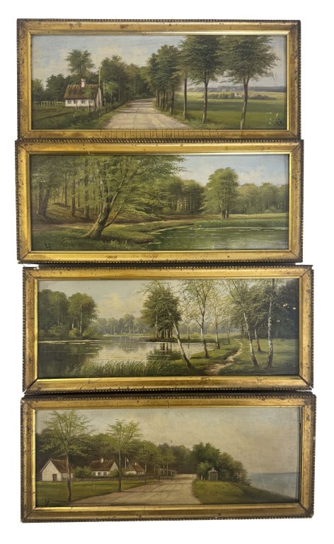 GROUP OF 4 DANISH LANDSCAPES, INITIALED 10 3/4" X 4 3/4" EACH (1 of 11)