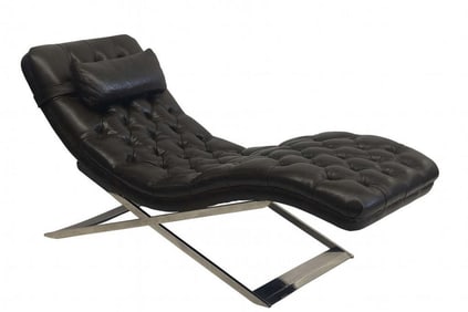 LEATHER & CHROME CHESTERFIELD CHAISE LOUNGE 31 1/2" X 65" X 24"