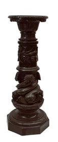 CARVED GREEN MARBLE PEDESTAL W/ REVOLVING TOP IN THREE SECTIONS   43" TALL BASE 17" WIDE TOP 14 1/2"