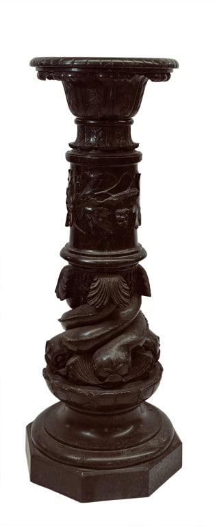 CARVED GREEN MARBLE PEDESTAL W/ REVOLVING TOP IN THREE SECTIONS   43" TALL BASE 17" WIDE TOP 14 1/2" (1 of 5)
