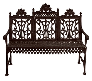 CAST IRON CURTAIN BENCH BY REYNOLDS CHALOU WATERVLIET, NY 36" X 44" X 14"