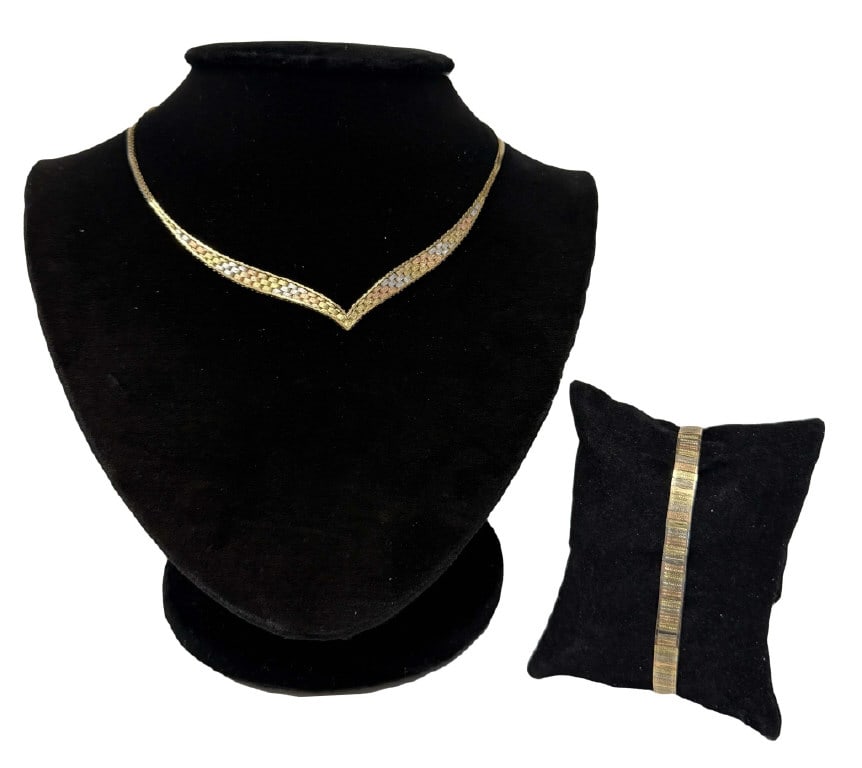 14 KT YELLOW, WHITE & PINK GOLD 7 1/4" BRACELET & 16" NECKLACE APPROX. 18.50 DWT (1 of 5)