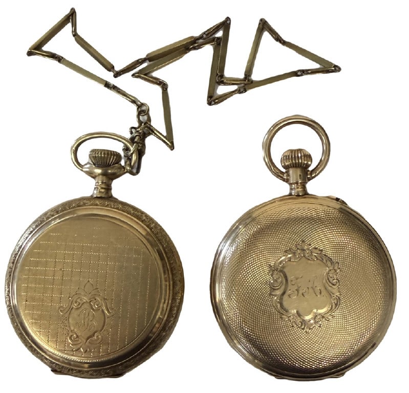 2:14KT GOLD POCKET WATCHES, 1 WALTHAM, NOT WORKING & 1 HY MOSER & CO (1 of 13)