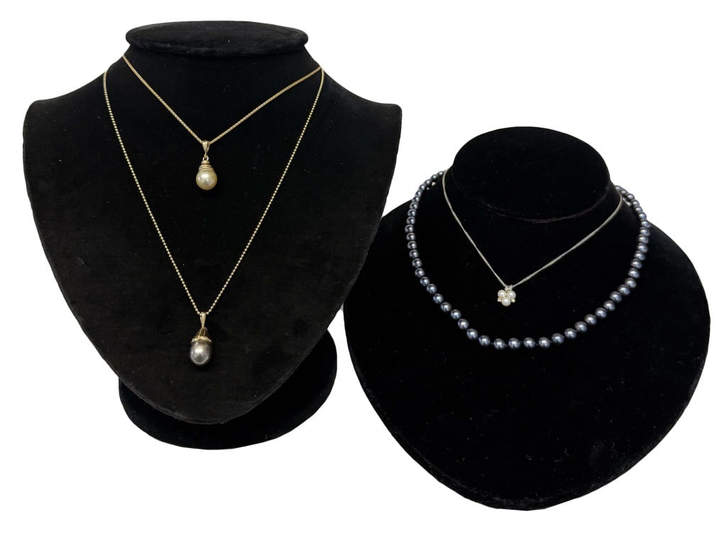 3 PEARL PENDANTS & 1 -17" STAND OF JAPANESE AKOYA 6 MM PEARLS, 1- 14KT 9.4 MM SO. SEA PEARL ON (1 of 2)