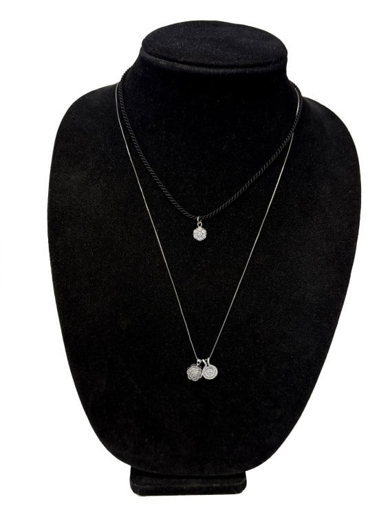 3 DIAMOND PENDANTS, 1 -14 KT & 2 - 10KT & 14KT 22" WHITE GOLD CHAIN APPROX. 1.5 10KT & 1.5 14 KT (1 of 7)